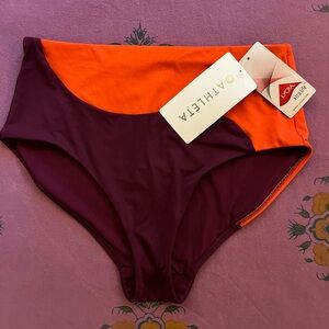 Athleta Highrise Asymmetrical Color Block Bathing Suit Bottoms Size S Orange